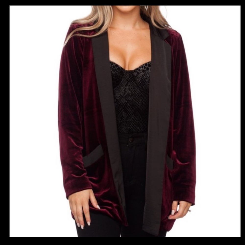 Burgundy velvet blazer